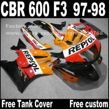 Мотоцикл части для HONDA CBR 600 F3 обтекатели 1997 1998 CBR600 F3 97 98 желтый черный REPSOL обтекателя комплект 7 подарки
