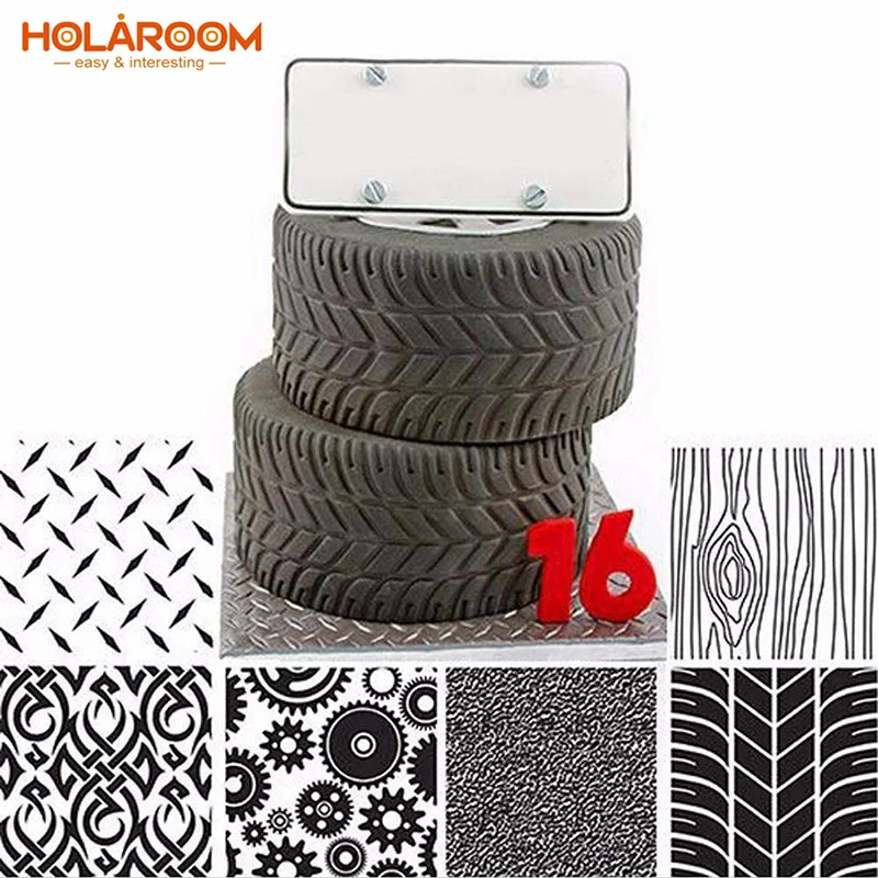 

6pcs Practical Fondant Biscuit Cake Pastry Decoration Embossing Pad Transparent Tyre Pattern Texture Cake Cookie Stencil