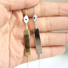 Стерлинговое Серебро 925 пробы, классический простой дизайн, белая эмаль, сглаза, бар, автономно Выгравированный, с именем cusom, Женский уникальный браслет