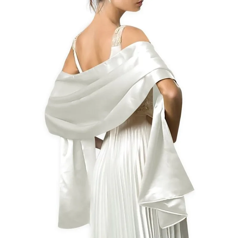 Красивая Женская шаль, длинная, 200*45 см, свадебные платья, белая атласная шаль, s и шали, сделанные на заказ, Цвета - Цвет: Белый