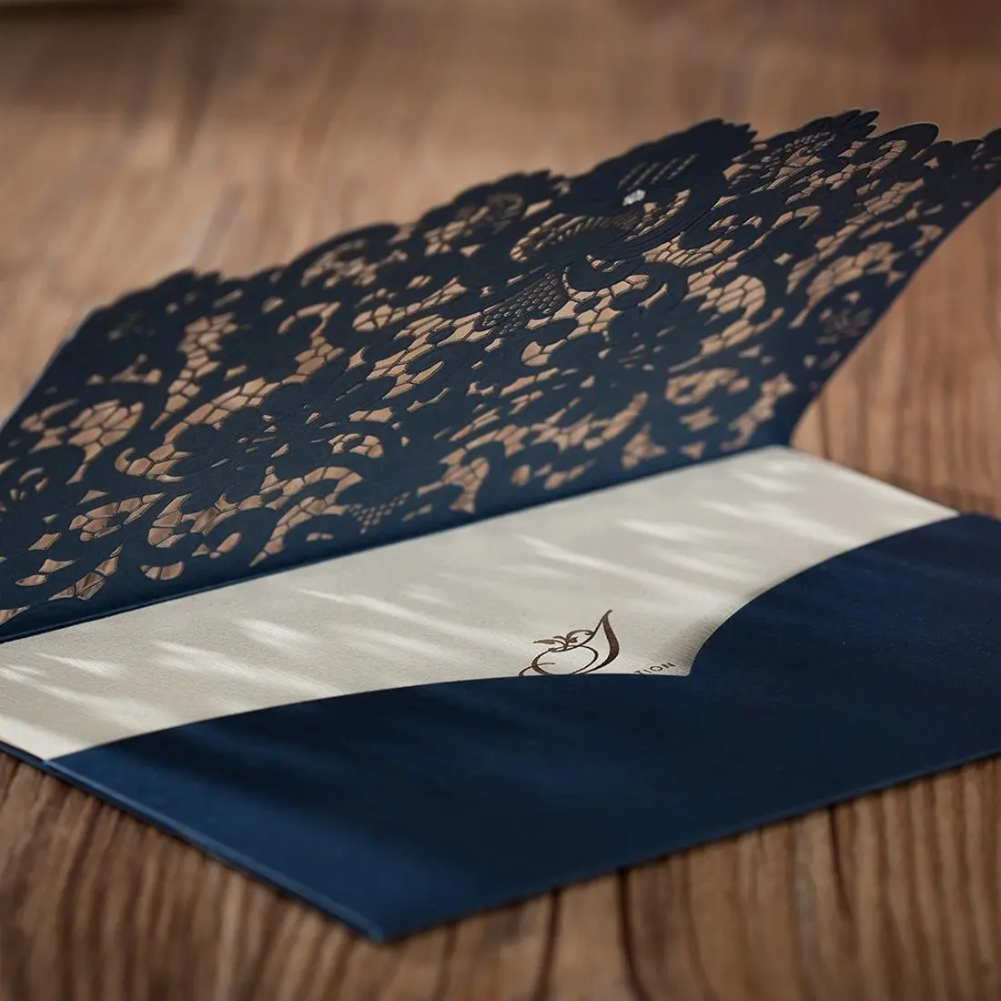  Gold Pattern Navy Blue Laser Cut Invitations Printable Invites with Envelopes for Anniversary Holid - 32992723321