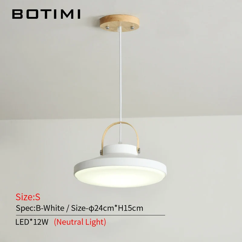 BOTIMI White Metal LED Pendant Lights For Dining Room Modern Indoor Wooden Kitchen Gray Hanging Lamp - Цвет корпуса: B-White-size S