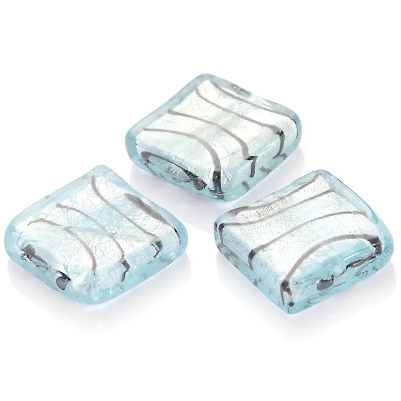 

10 Pcs 20x20x6mm Glass Chamilia Beads Flat Square Silver Foiled Glass Lampwork Spacer Beads For Diy Jewelry Making Accessories