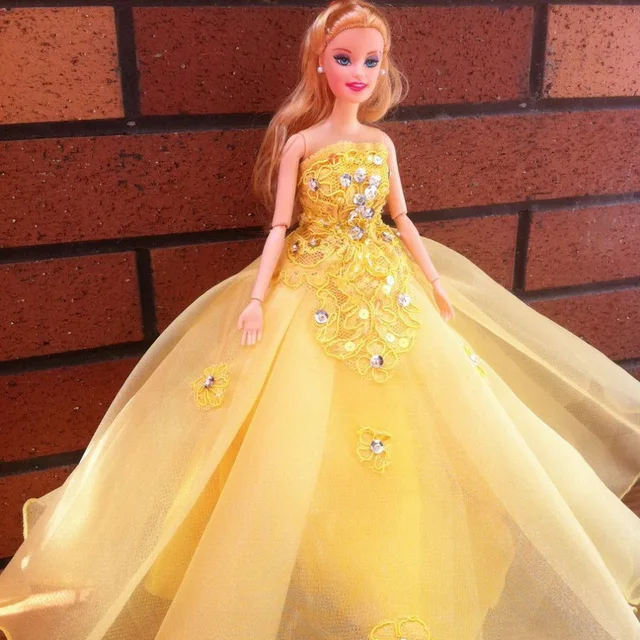 Birthday Gift Yellow Wedding Dress Handmade Clothes For Birthday Gift Yellow Wedding Dress Handmade Clothes For Original Barbie Doll Real