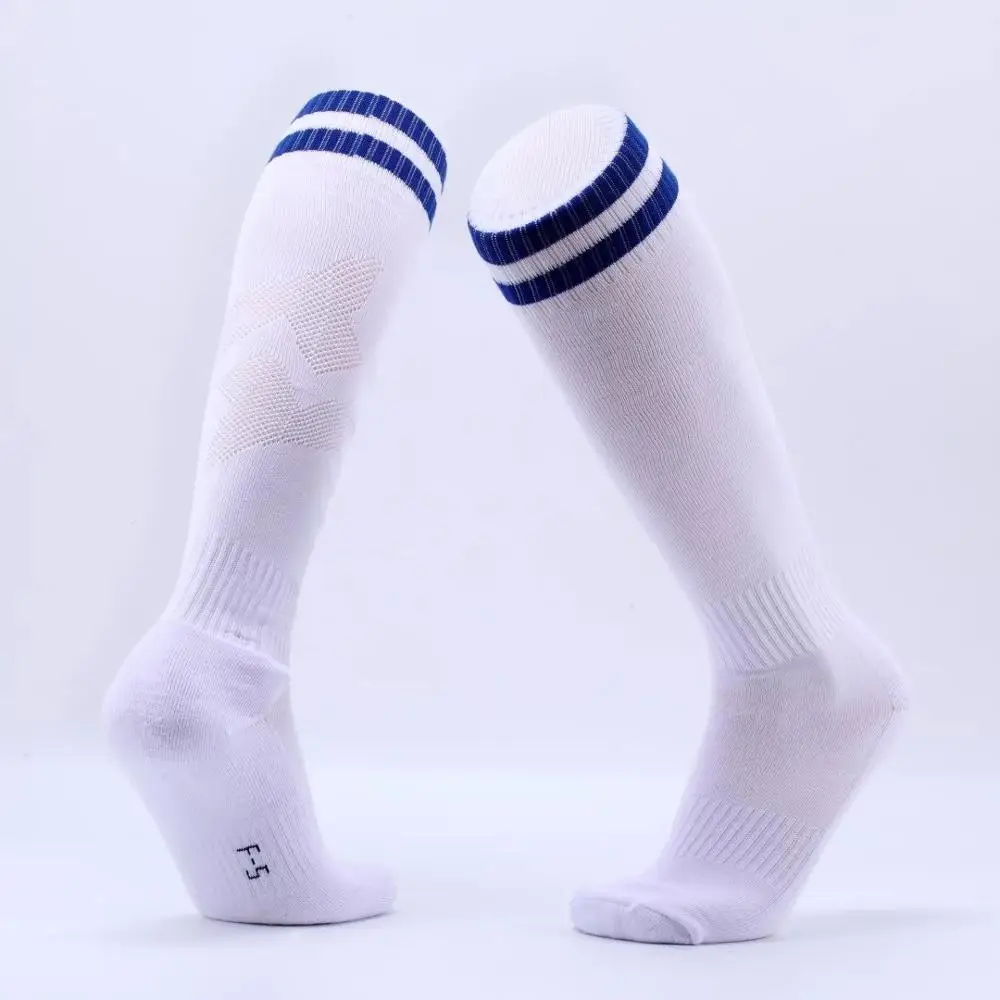 Мужские спортивные футбольные носки наивысшего качества футбольные носки для мальчиков прочные плотные детские футбольные носки с козырьком для взрослых HD-07 - Цвет: White Blue