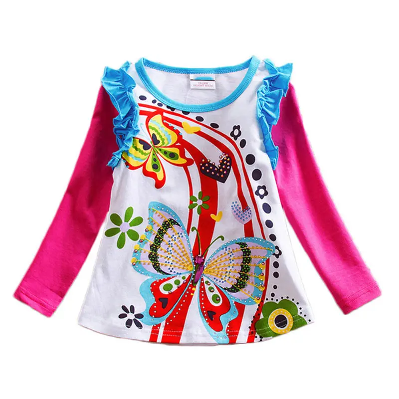 Dxton/футболка для девочек; детские блузки; одежда для маленьких девочек; топы для детей с цветочным принтом и бабочками; свитер для девочек; детская футболка; L3916BLUE