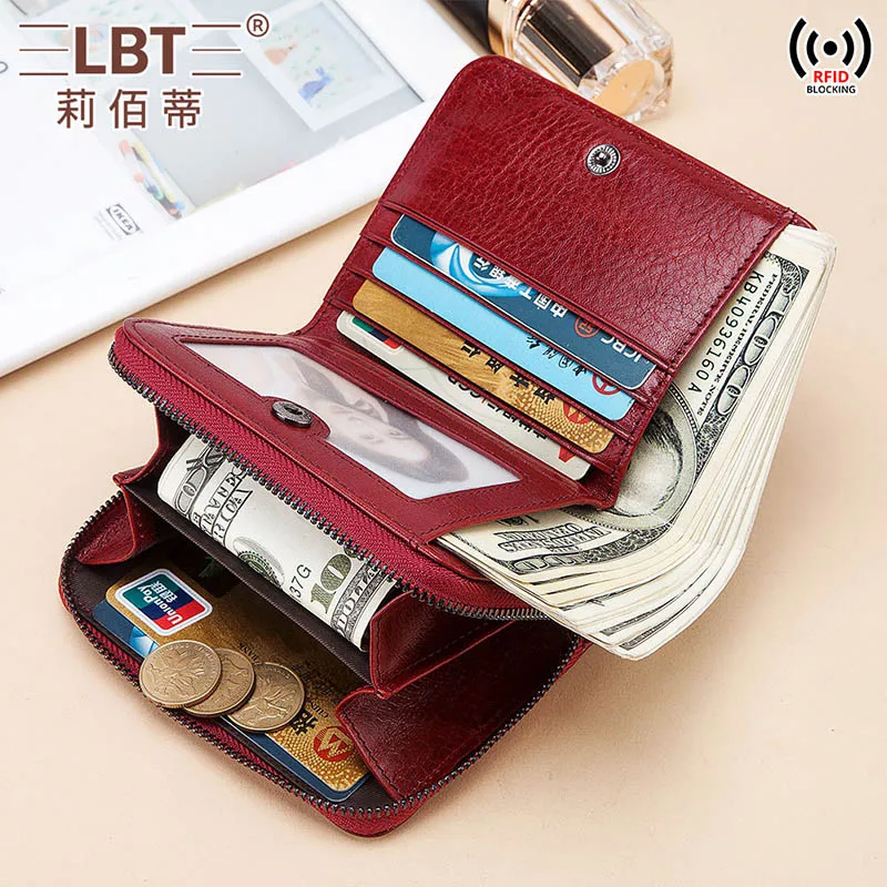 

RFID women wallets Genuine Leather Fashion Short Solid Zipper & Hasp purses id card holder vintage wallet monederos para mujer