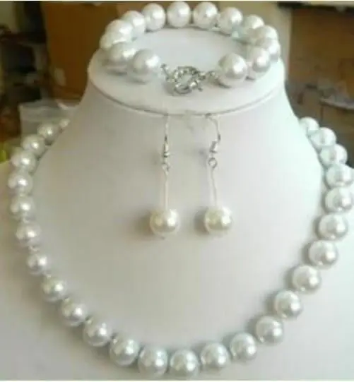 

free shipping 100% Shell Pearl 10mm White Necklace Bracelet This is not a low-quality glass!AA