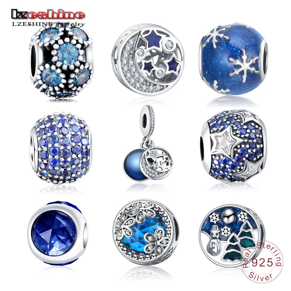 

LZESHINE Authentic 925 Sterling Silver Sparkling Blue Star&Ocean Charms Beads Fit Original Pandora Charm Bracelets Dropshipping