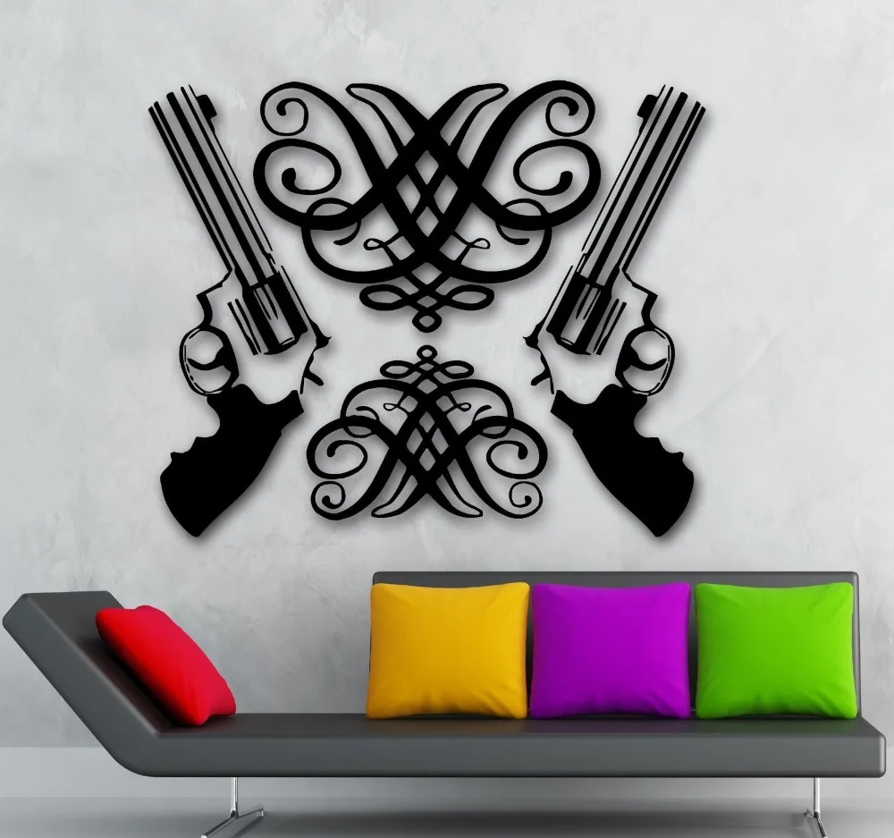 Removable Gun Wall Stickers Vinyl Decal Revolver Weapons Room Decal Art