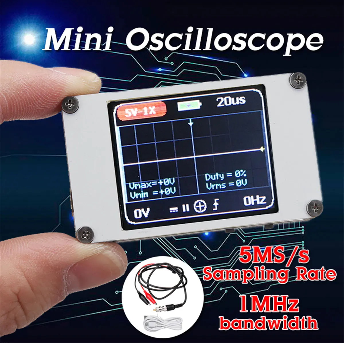 

ZEAST DSO188 Digital Oscilloscope Mini 1M Bandwidth 5M Sample Rate 1.8-inch Color Display Screen Oscilloscope Kit