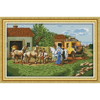 

Everlasting Love On Their Journey Chinese Cross Stitch Kits Ecological Cotton Stamped 11 14CT DIY New Year Decorations For Home
