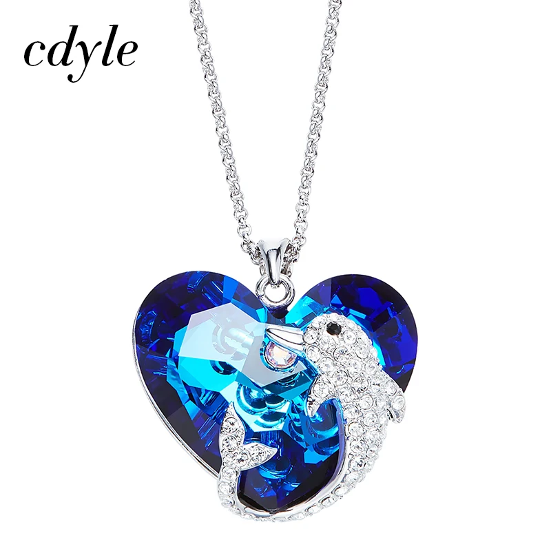 

Cdyle Crystals from Swarovski Pendants Women Necklaces Austrian Rhinestone Heart Shaped Blue Dolphin Jewelry Bijous Elegant Chic