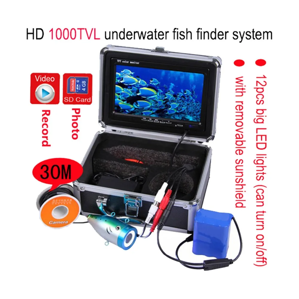 

HD 1000 TVL 30M Cable Underwater Video Camera Fishing Camera DVR Record Ice Fish Finder 7'' Digital LCD Screen WF01-30R W1539A