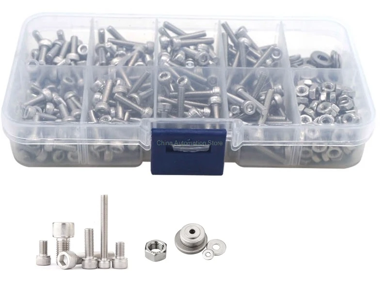 

320pcs/set M2 M2.5 M3 304 Stainless Steel Hexagon Socket Head Cap Screws Bicycle Hex Bolts Nut Screw Set Assortment Kit