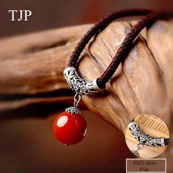 

Simple ornament necklace female accessories red agate beads 925 silver pendant clavicle chain spring and autumn style 4.6g