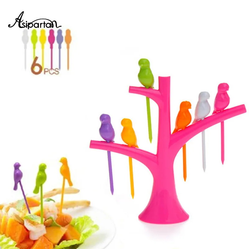 Asipartan 6pcs/set Bird Fruit Fork Fruit Fork Reusable Kawaii Tableware Multiple Use Snack Cake