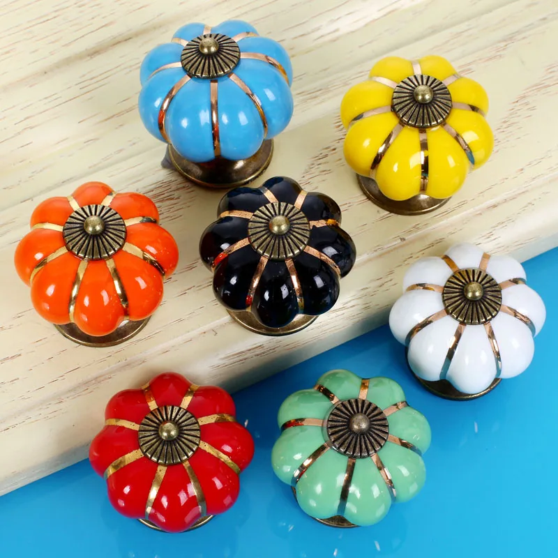 

Ceramic Handles and Handle Pumpkin Shape Pull Cabinet Door Lovely Children's Furniture Drawer Cabinet Hardware Porcelain Handles