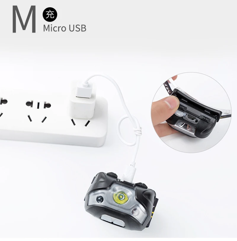 Фонарь налобный светодиодный Аккумуляторный с датчиком движения и USB