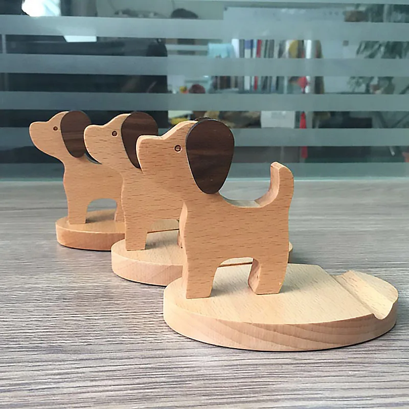 

New Arrivals Universal Cute Animal Style Rotatable Durable Wood Cell Phone Holder Stand Bracket Desk Use Mobile Phone Parts