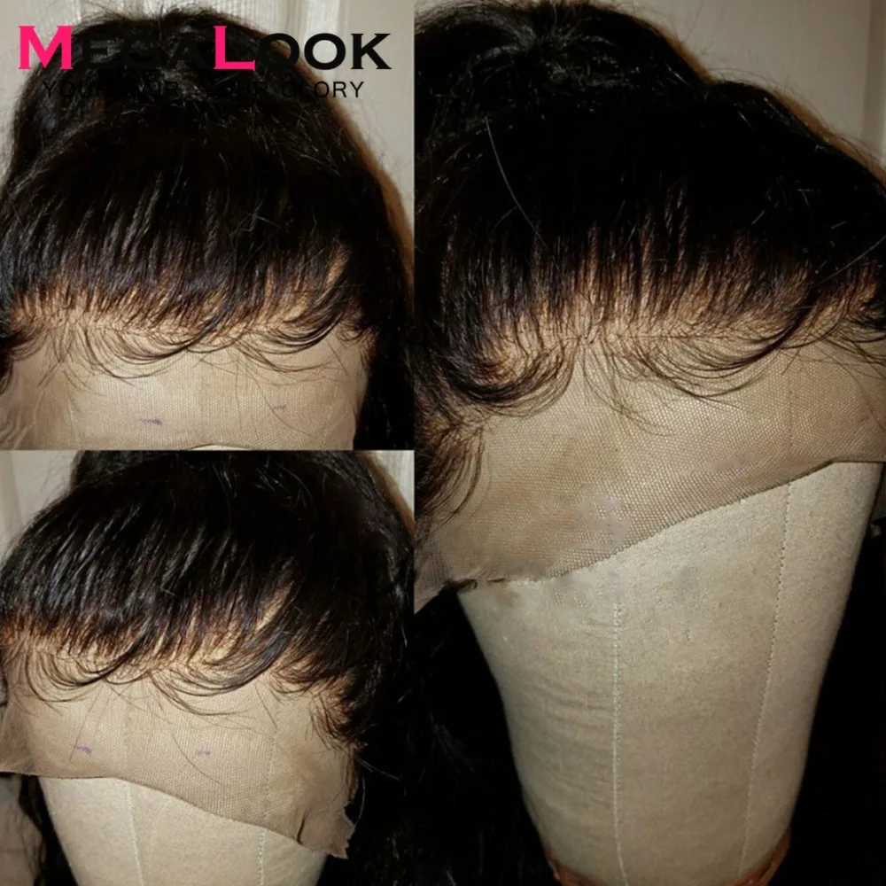 360 парик с фронтальной шнуровкой, прямые человеческие волосы, парики, бразильский парик с фронтальной шнуровкой, предварительно выщипанные с детскими волосами для женщин, Megalook Remy 360