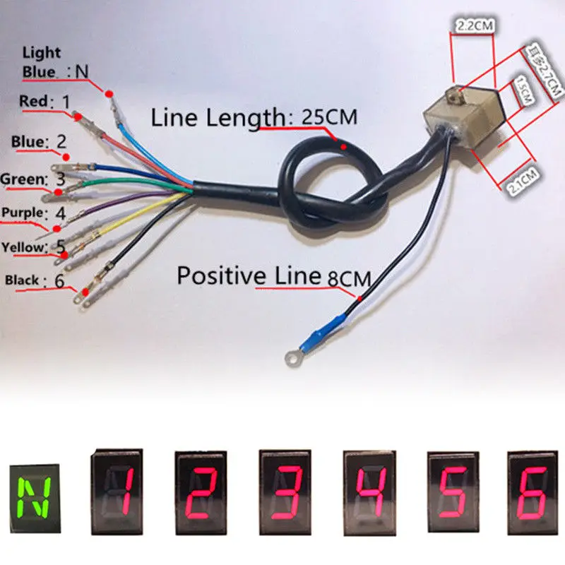 Универсальный светодиодный индикатор переключения передач для мотоцикла, N-6 рычажный Калибр сцепления, водонепроницаемый
