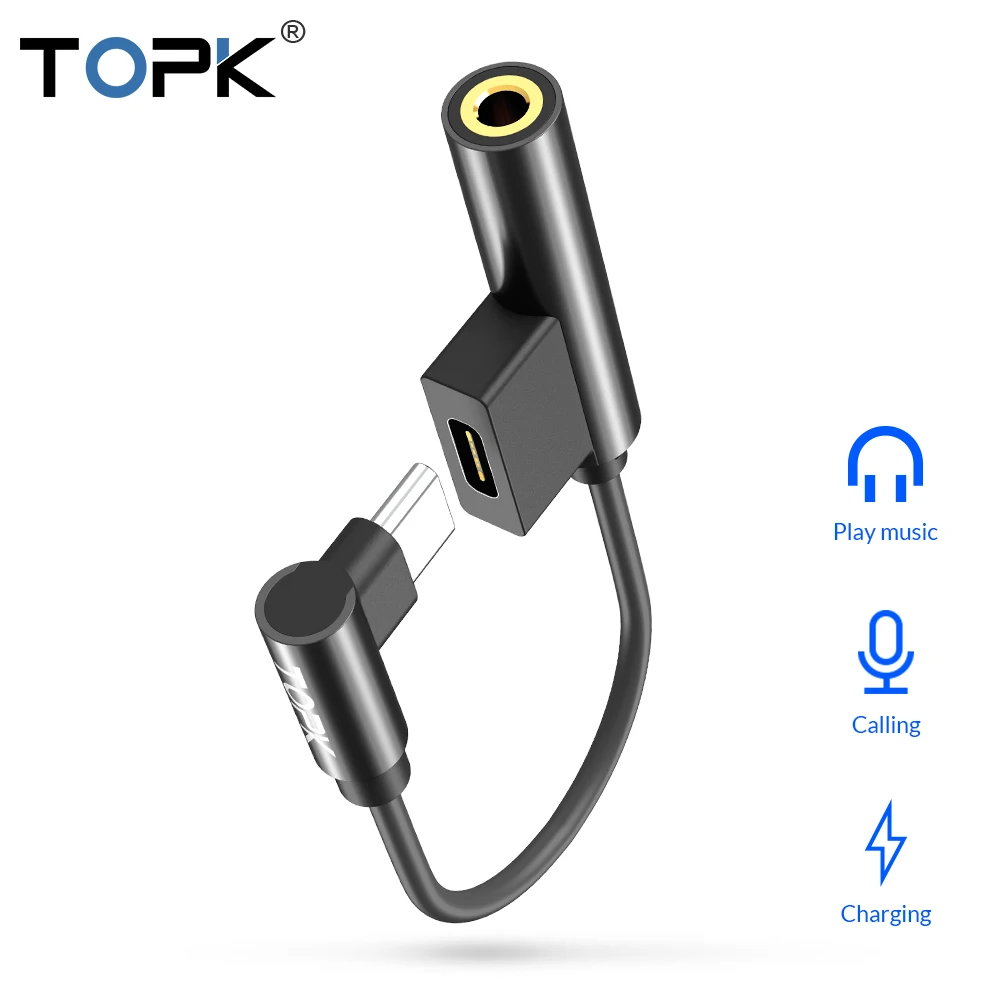 TOPK 2 в 1 сплиттер для наушников Тип usb C до 3,5 мм Aux аудио разъем адаптер USB C кабель для Xiaomi Redmi Note 7 huawei samsung