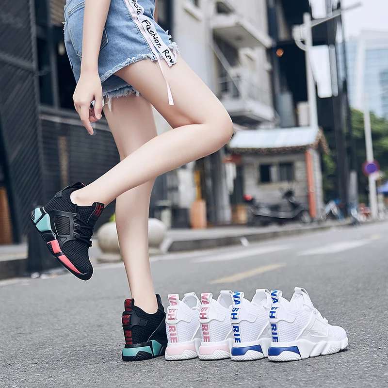 

Woven Lightweight Breathable Inside Heighten Sneakers High Platform Black Sneakers Women Casual Shoes Off White Wedges Shoes