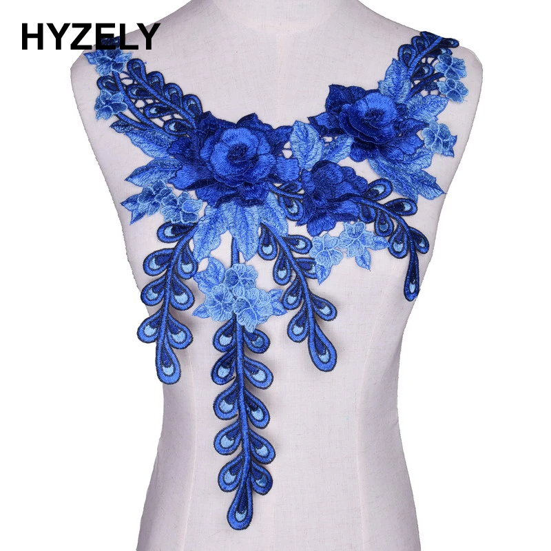 Accesorios de costura con flores azules para decorar el cuello, bordado,  vestido, blusa, apliques de tela de encaje, suministros de costura|Encaje|  - AliExpress