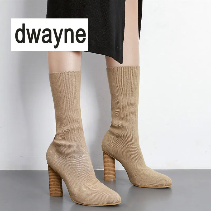 

Women Boots 2018 Fashion Europe Knitting Socks Bootie Hollow Thin High Heels Boots Ankle Shoes Woman