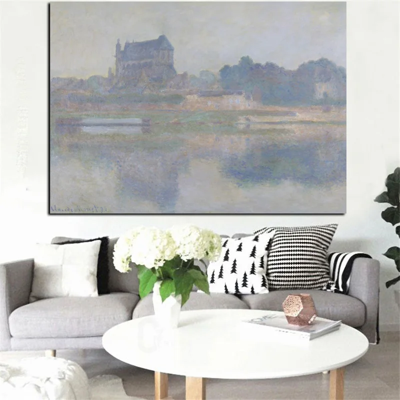 HD Print Claude Monet VERNON CHURCH GRAY TIME Impressionist Landscape Oil Painting on Canvas Poster Wall Picture for Living Room