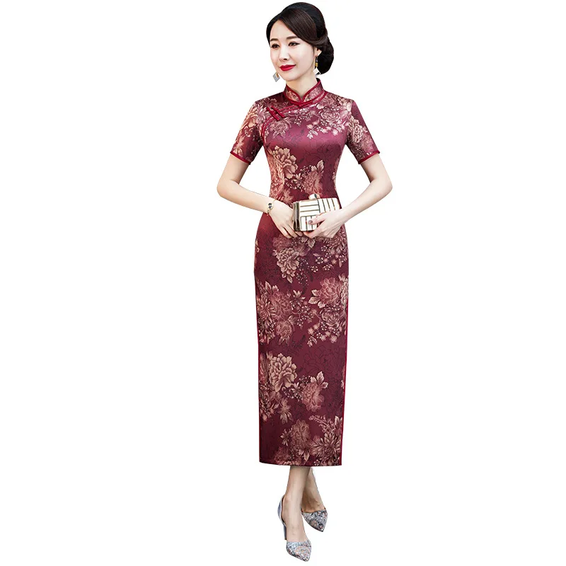 

Vintage Lady Sexy Cheongsam Chinese Traditional Women Dress Elegant Rayon Print Handmade Button Silm Qipao Oversize 3XL 4XL