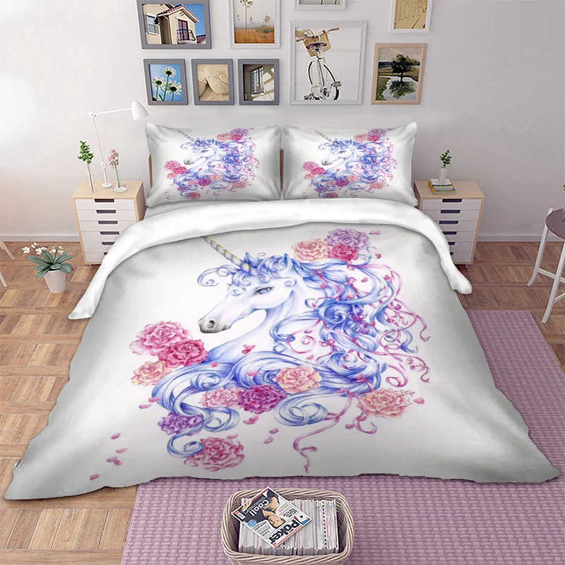 

Wongs bedding flower Unicorn duvet cover 3D Digital Printing colorful Bedding Set single twin full queen king size bedlinen