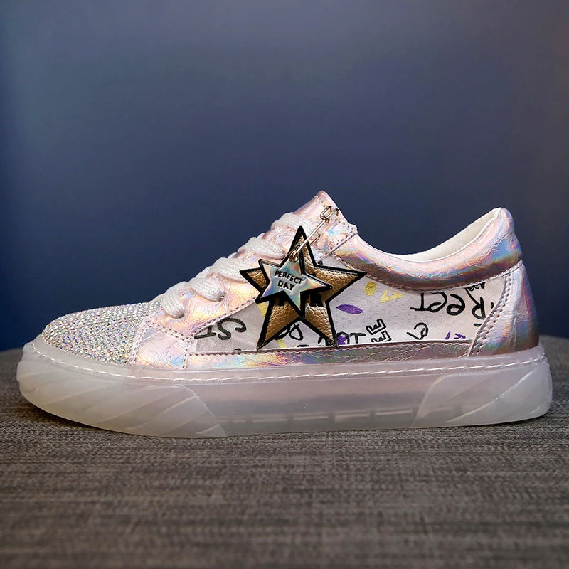 

Transparent Shoes Women Sneakers Thick Sole Shoes Woman Sneakers Vulcanized Shoes 2019 Glitter Chunky Sneakers Chaussures Femme