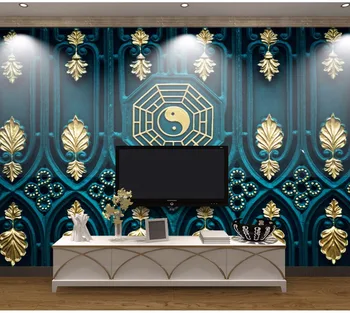 

Bacaz Tai-Ji Gossip Blue Chinese Religion Wallpaper Mural for Living Room TV Background 3D Wall Mural Wall paper Sticker