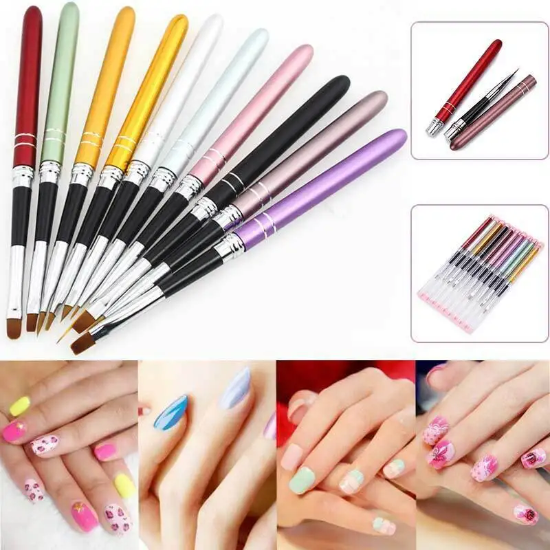 

10pcs Nail Art Tips Design Nylon Brush Pen Set UV Gel Polish Dotting Painting Tool Kits
