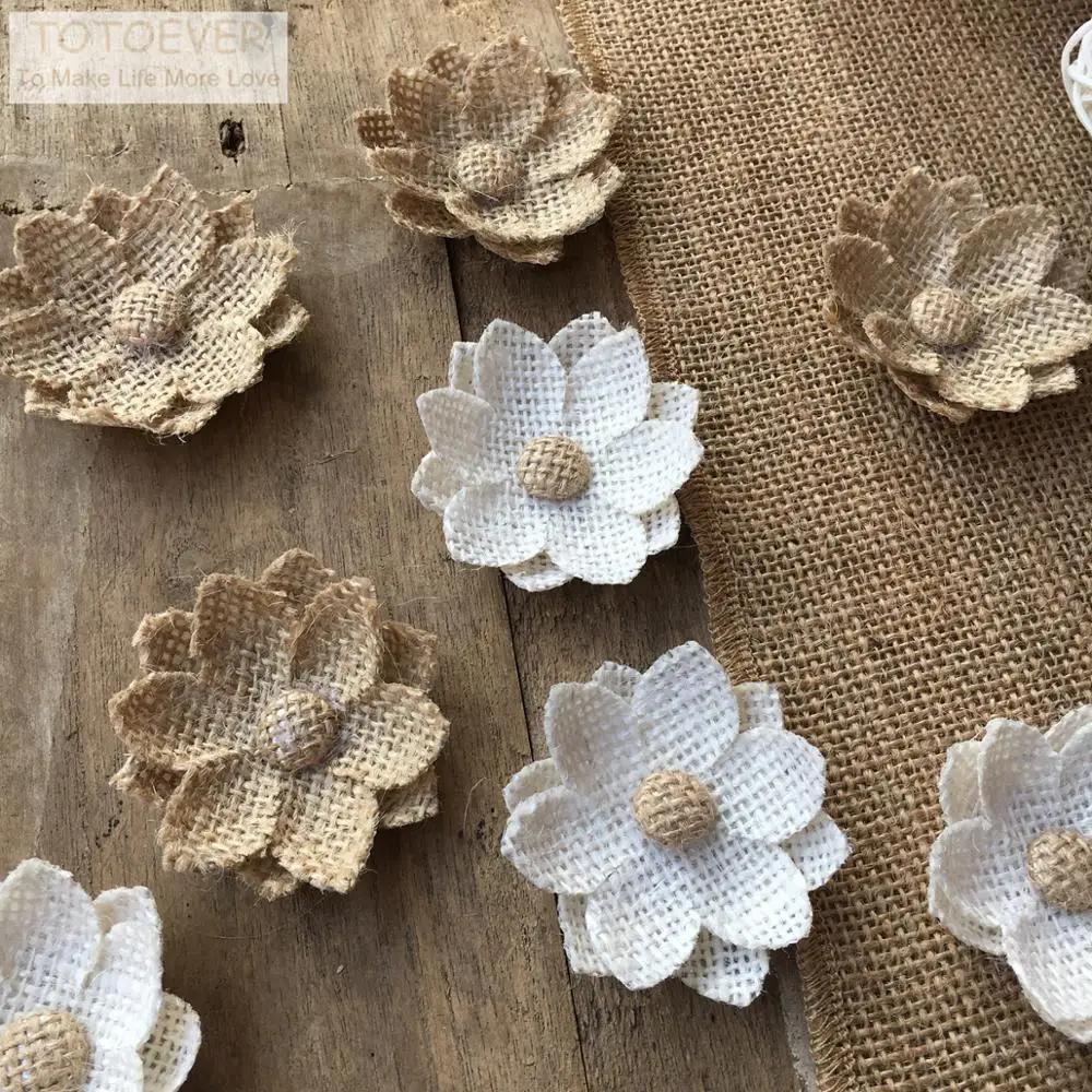 

20pcs Natural Jute Burlap Hessian flower DIY handmade craft supplies vintage favor rustic wedding decoration centerpieces
