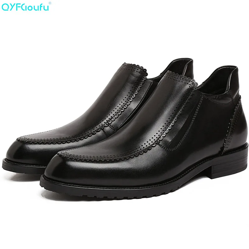 

2019 Genuine Leather Black Wine Red Ankle Boots For Men Pointed Toe Chelsea Boots Luxury Brand Men's Dress Boots Shoes