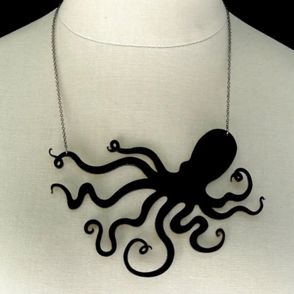 Уникальная винтажная цепочка на ключицу в виде животного медузы, кальмара, подвеска «Осьминог», ожерелье с кулоном, Женские Ювелирные изделия