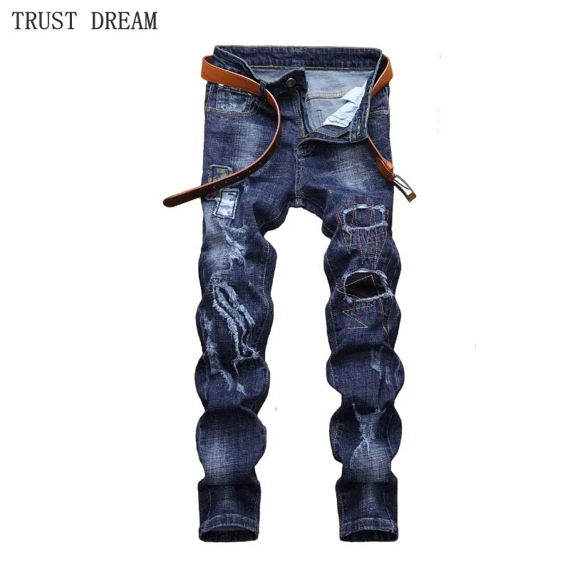 

2019 Europeans Style Men Fashion Patchworks Slim Jeans Stonewashed Scratched Hole Personal Man Casual Street Club Personal Jean
