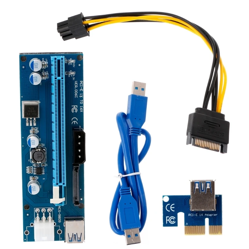 

Riser Card Extender SATA PCI-E 1X To 16X Riser Card with LED Lights USB3.0 Cable SATA 6Pin Power Supply