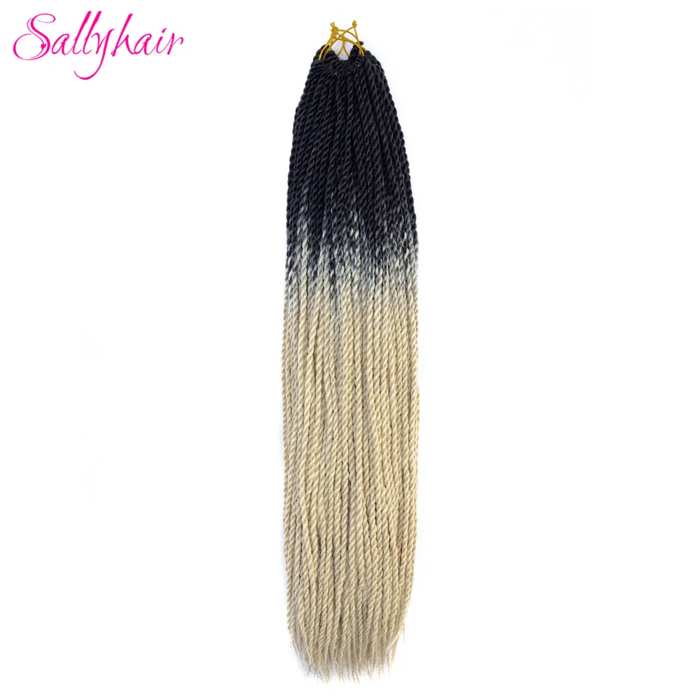 Sallyhair, 20 прядей, Омбре, цвет сенегаль, закрученные косички, волосы для наращивания, синий, серый, высокая температура, синтетические, вязанные, косички - Цвет: T1/35