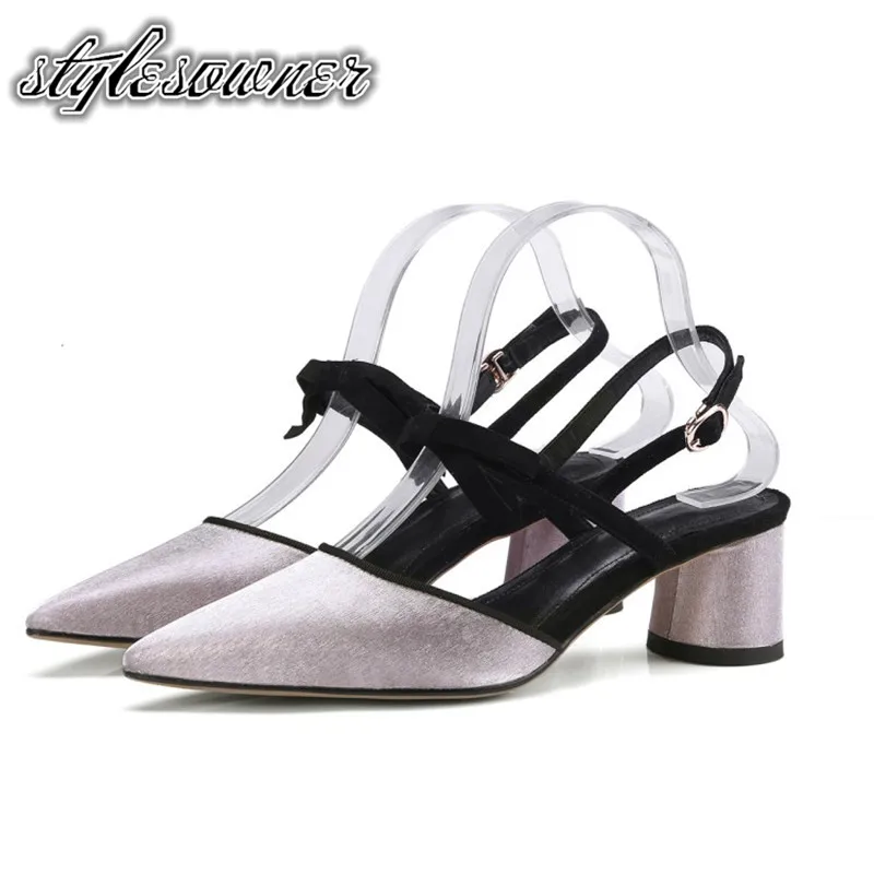 

Stylesowner Fashion Brand Hot Style New Sandals Pink Solid Color High Heels 5CM Pointed Toe Luxury Design Thick Heels Sandals