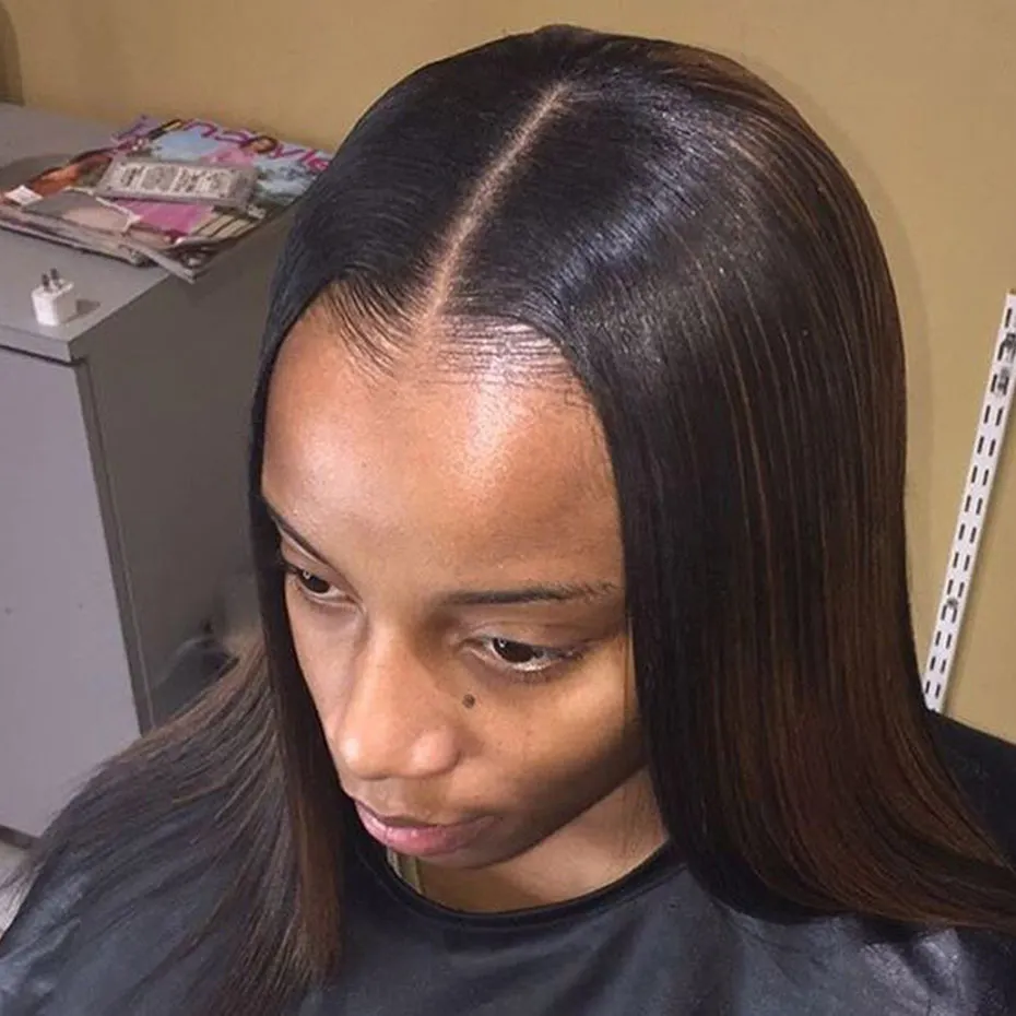 Online Pelucas de Liweike U pelucas de pelo Natural sedoso brasileño predesplumado nudos decolorados pelucas de pelo humano virgen de densidad 150%