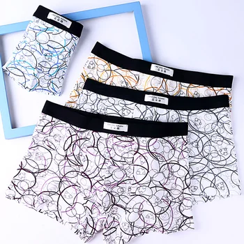 

Men Boxer Cotton Mens Underwear Circle Flower Print Breathable Underwear Boxers for Men Comfortable Underpants Cuecas 4 pcs/lot
