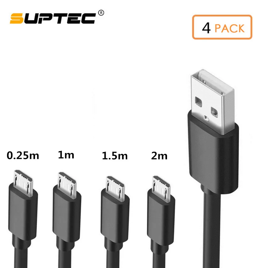 

SUPTEC 4 PACK Micro USB Cable Fast Charging Data Sync Cord for Samsung Galaxy S7 S6 S5 Huawei Xiaomi Sony Phone Charger Cable
