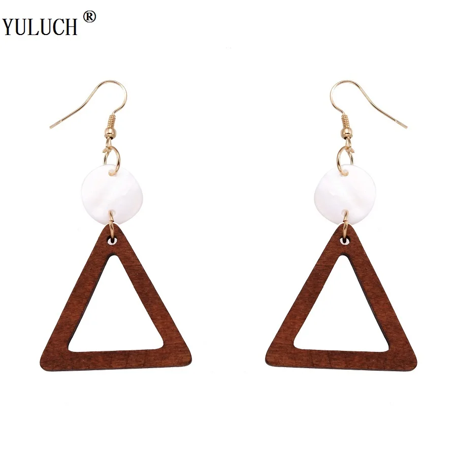 

YULUCH Natural Wooden Earrings Hollow Triangle Shell Accessiores Gold Hook Wooden Earrings Fashion Jewelry For Woman Girls Party