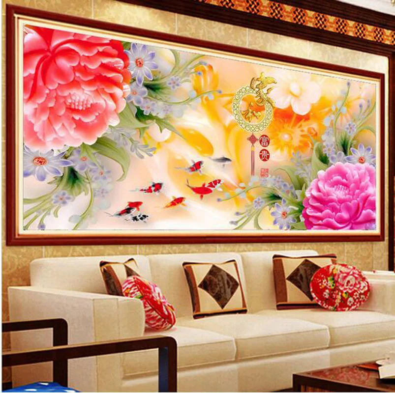 

100% Round Resin Diamonds Painting Full Drill Diamond Embroidery 5d diy Flowers Nine Fish Big Size Living Room Home Cross Stitch