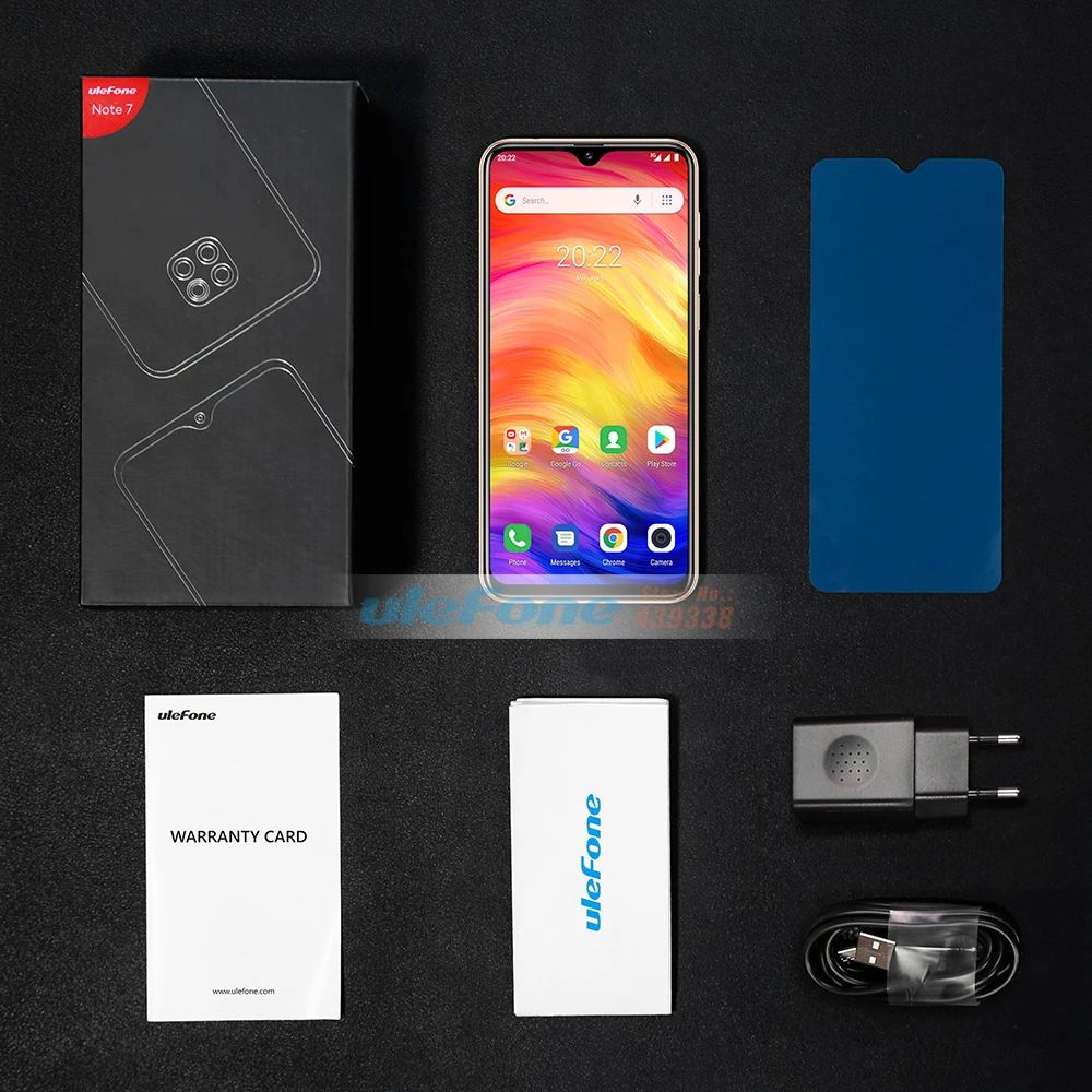 Ulefone Note 7 Smartphone 6.1 Inch MT6580A Quad Core 3500mAh 1GB RAM 16GB ROM Face ID Three Rear Cameras Android GO Mobile Phone