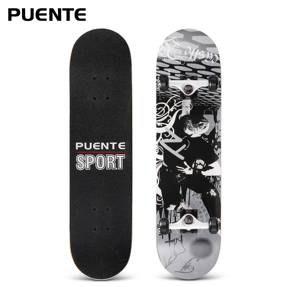 

PUENTE 31" Skateboard 7-layer Maple Wood Deck with T-shape Tool for Kids Adults Beginners Shock-absorbing Waterproof Anti-skid